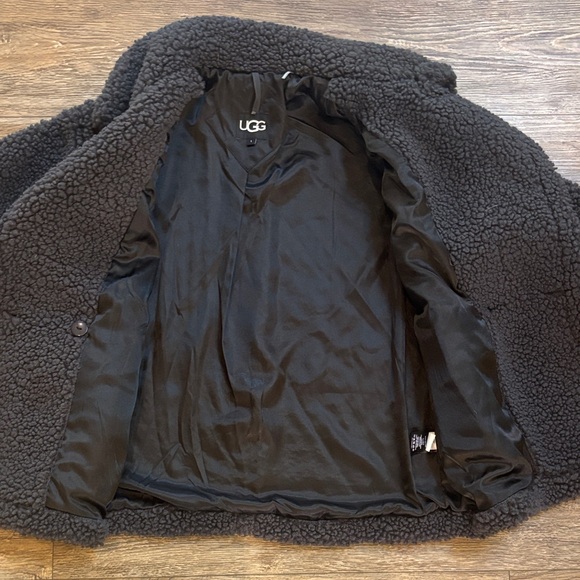 UGG Gertrude Short Teddy Sherpa Oversized Coat Charcoal Ink Women's Large XL - Picture 13 of 16